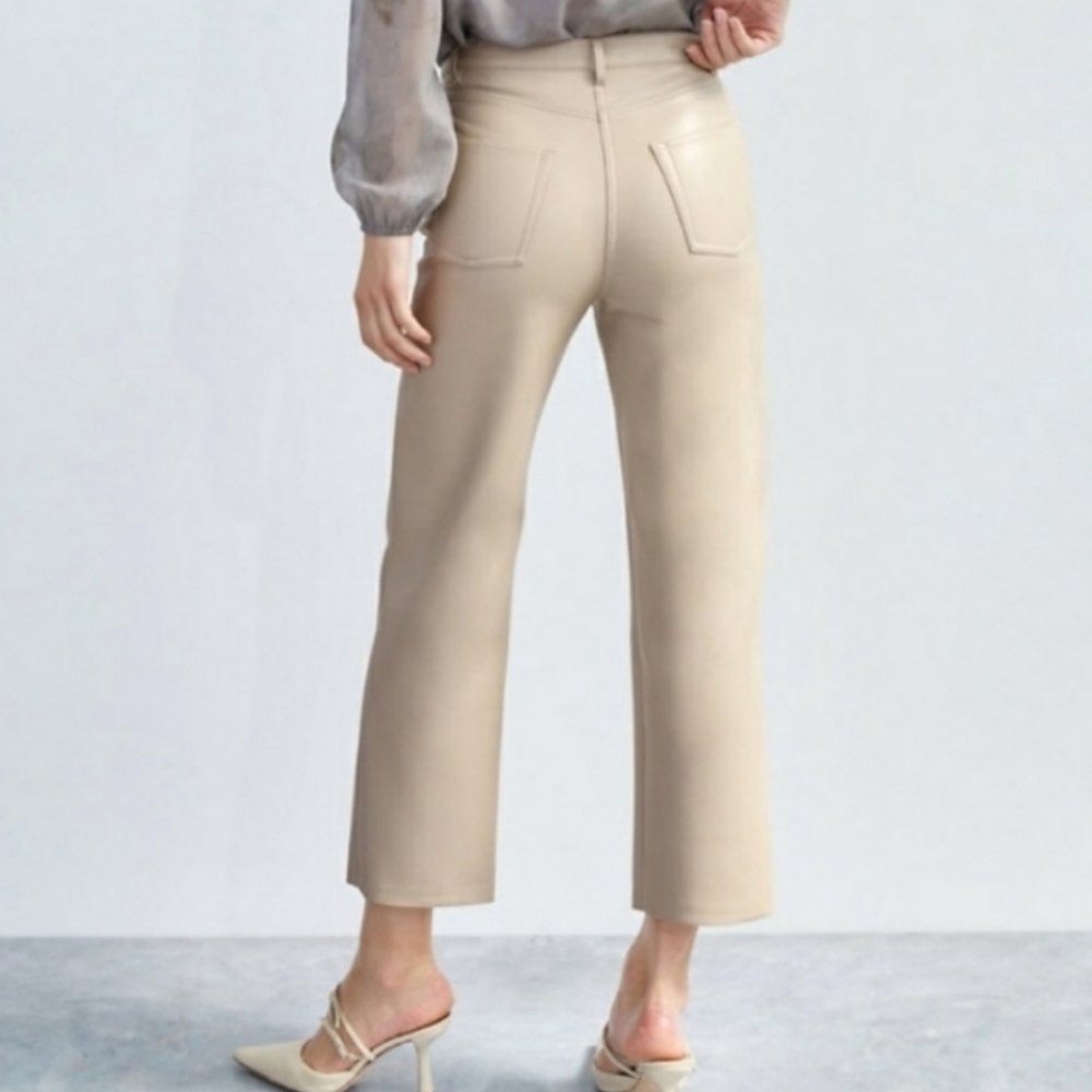 Wilfred Aritzia The Melina Cropped Vegan Leather Pant In Sand Bluff Size 0 NWT - Picture 2 of 13